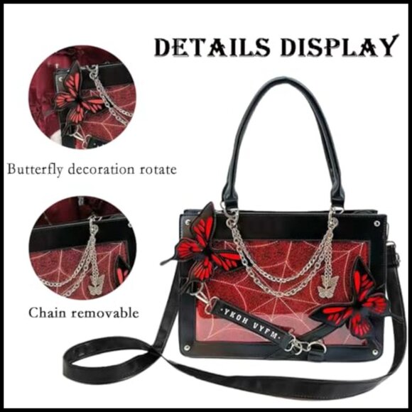 Y2K Ita Bag Tote Shoulder Crossbody Handbag with Transparent Pin Display Window - Picture 4 of 7
